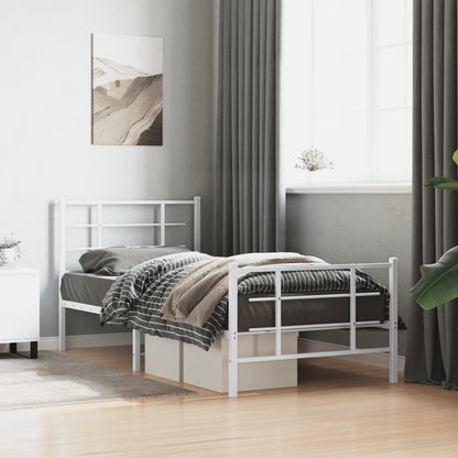 Metal Bed Frame With Headboard And Footboard White 90X190 Cm Single