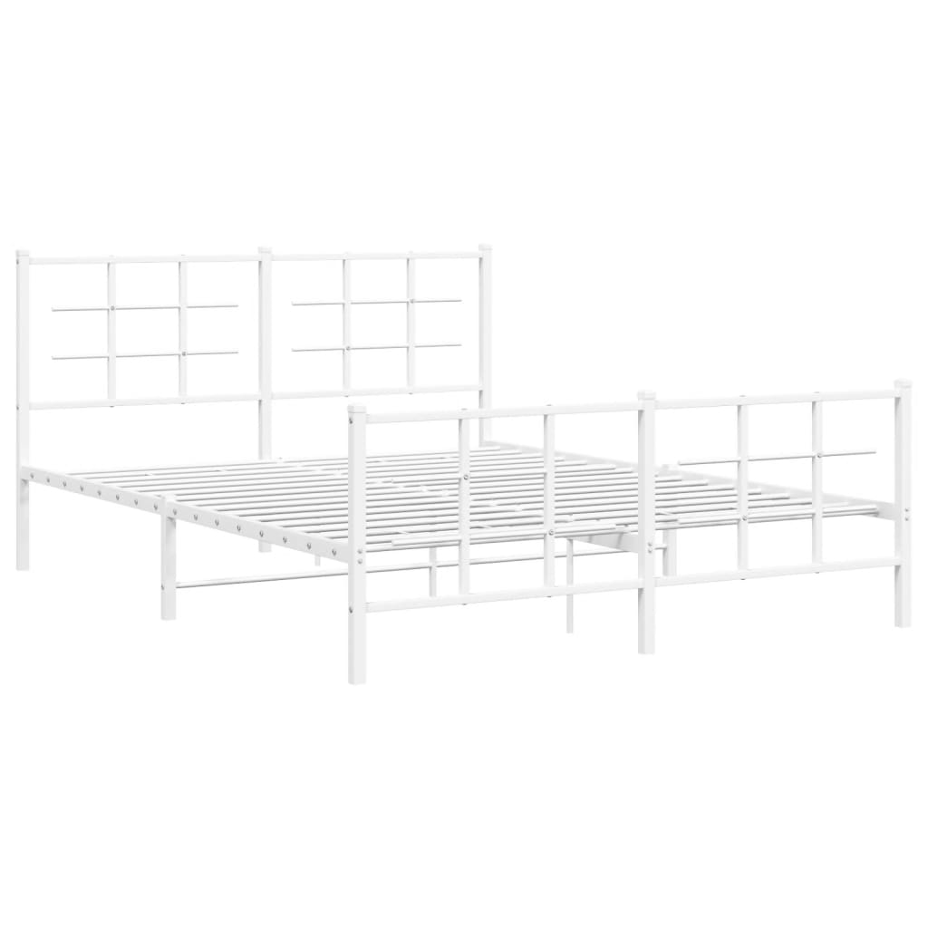 Metal Bed Frame With Headboard And Footboard White 150X200 Cm King Size