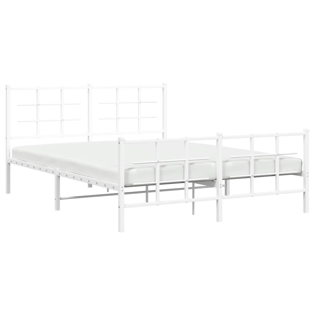 Metal Bed Frame With Headboard And Footboard White 150X200 Cm King Size