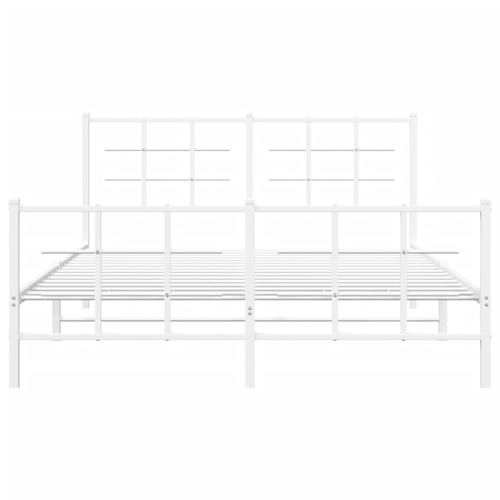 Metal Bed Frame With Headboard And Footboard White 150X200 Cm King Size