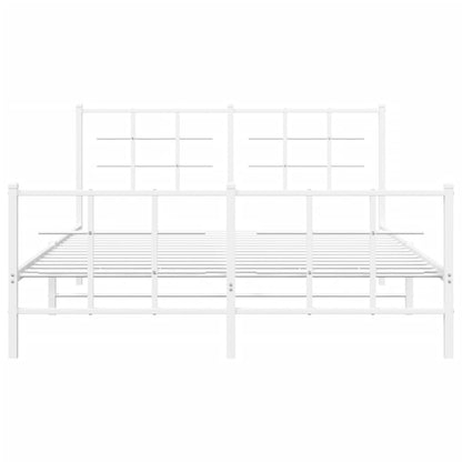 Metal Bed Frame With Headboard And Footboard White 150X200 Cm King Size