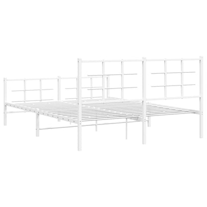 Metal Bed Frame With Headboard And Footboard White 150X200 Cm King Size