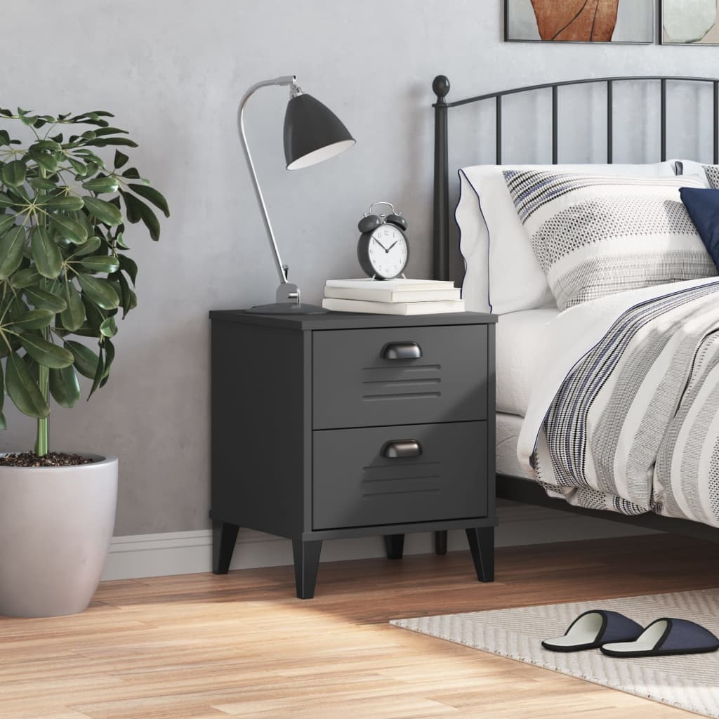 Bedside Cabinet Viken Anthracite Grey Engineered Wood