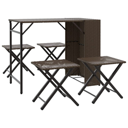 5 Piece Garden Dining Set Foldable Brown Poly Rattan