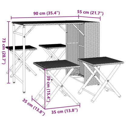 5 Piece Garden Dining Set Foldable Brown Poly Rattan