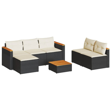 5 Piece Garden Sofa Set With Cushions Black Poly Rattan Acacia