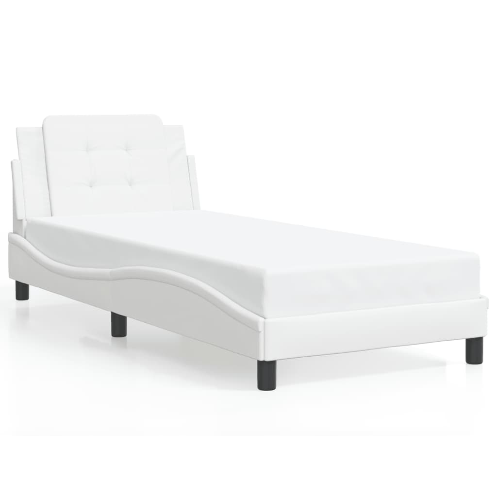 Bed Frame With Headboard White 90X190 Cm Single Faux Leather