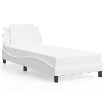 Bed Frame With Headboard White 90X190 Cm Single Faux Leather