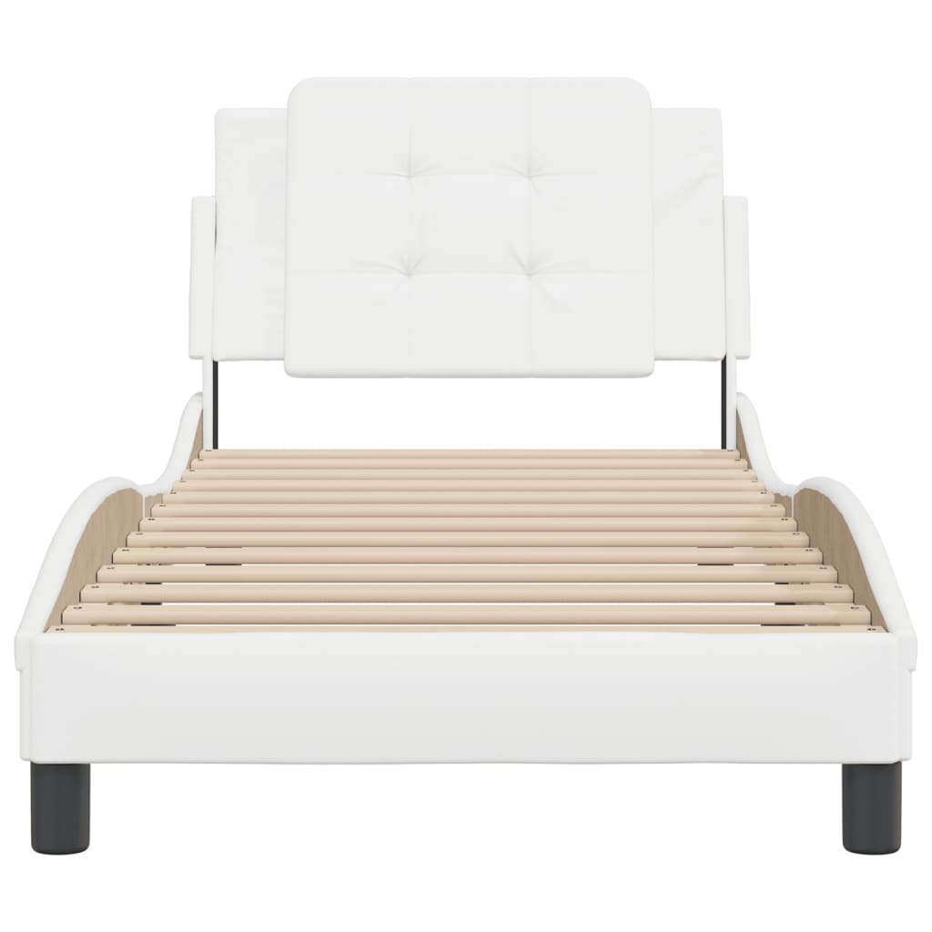 Bed Frame With Headboard White 90X190 Cm Single Faux Leather