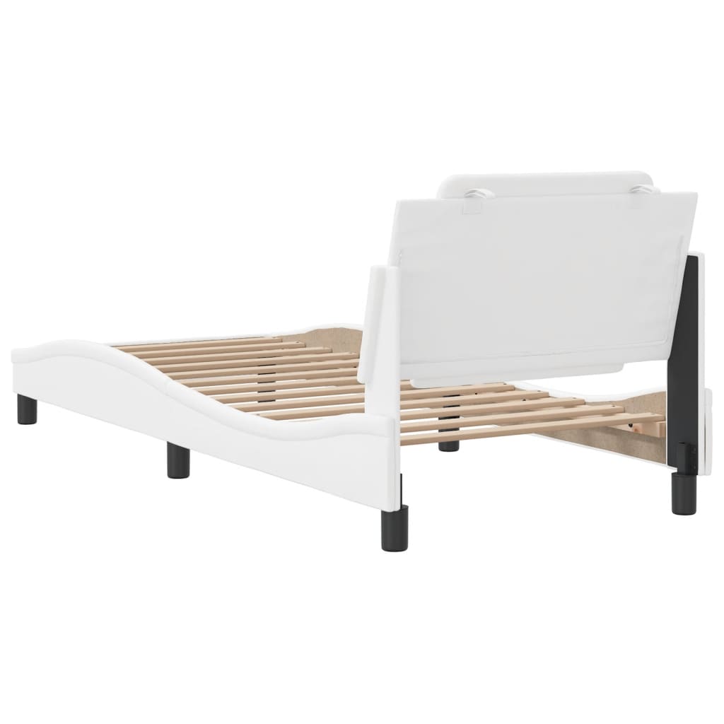 Bed Frame With Headboard White 90X190 Cm Single Faux Leather