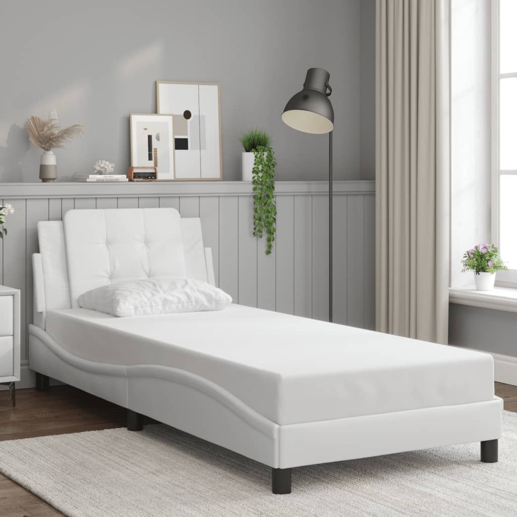 Bed Frame With Headboard White 90X190 Cm Single Faux Leather