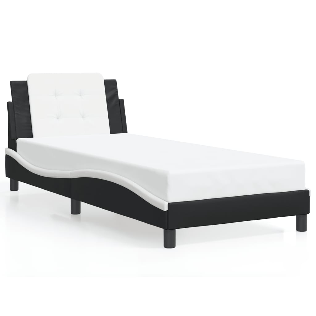 Bed Frame With Headboard Black And White 90X190 Cm Single Faux Leather