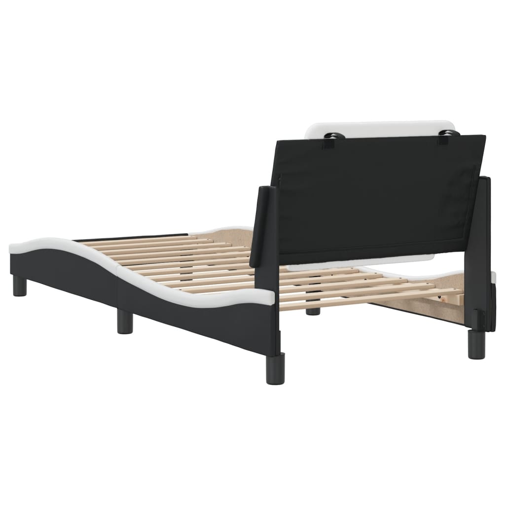 Bed Frame With Headboard Black And White 90X190 Cm Single Faux Leather