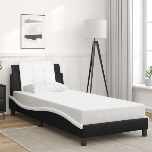 Bed Frame With Headboard Black And White 90X190 Cm Single Faux Leather