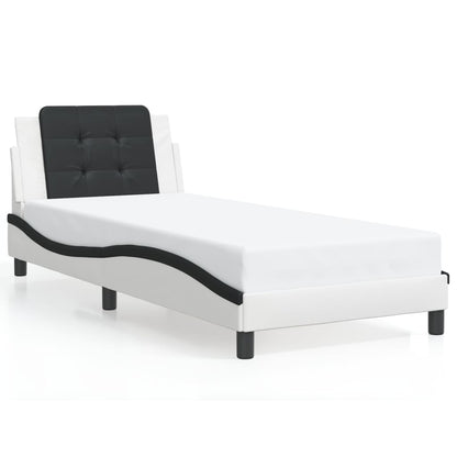 Bed Frame With Headboard White And Black 90X190 Cm Single Faux Leather