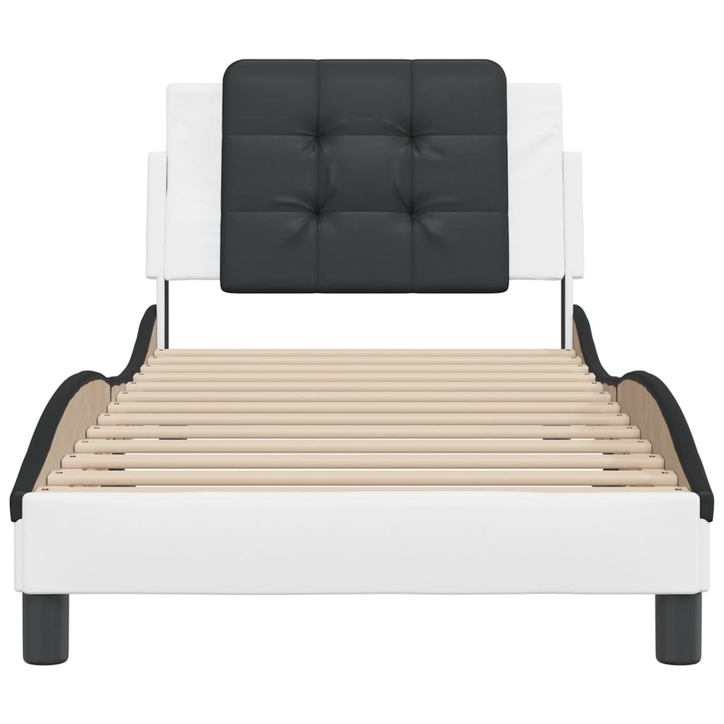 Bed Frame With Headboard White And Black 90X190 Cm Single Faux Leather