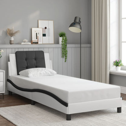 Bed Frame With Headboard White And Black 90X190 Cm Single Faux Leather