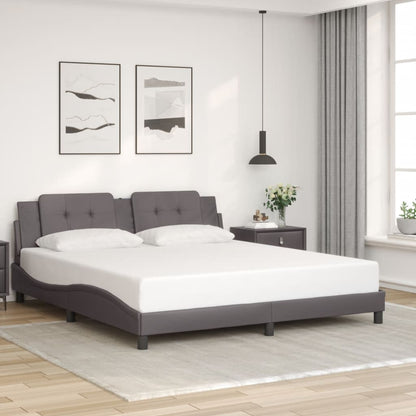 Bed Frame With Headboard Grey 180X200 Cm Super King Faux Leather