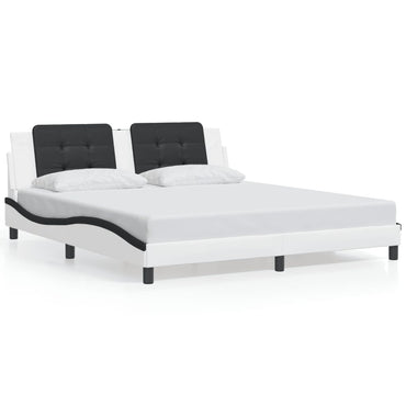 Bed Frame With Headboard White And Black 180X200 Cm Super King Faux Leather