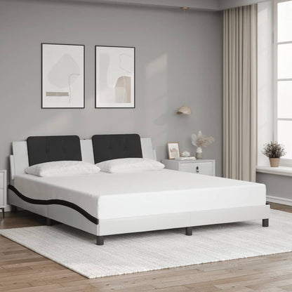 Bed Frame With Headboard White And Black 180X200 Cm Super King Faux Leather