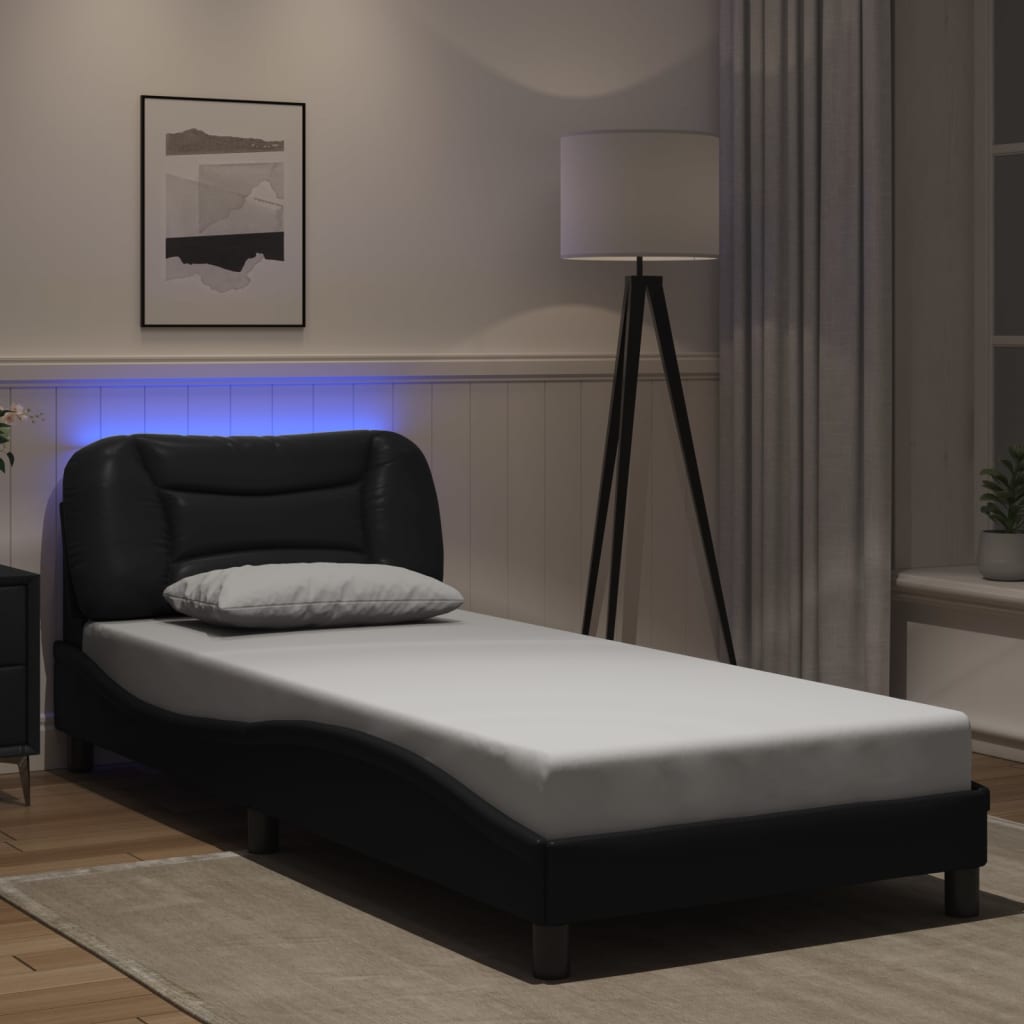 Bed Frame With Led Lights Black 90X190 Cm Single Faux Leather