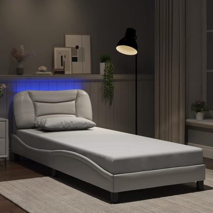 Bed Frame With Led Lights White 90X190 Cm Single Faux Leather