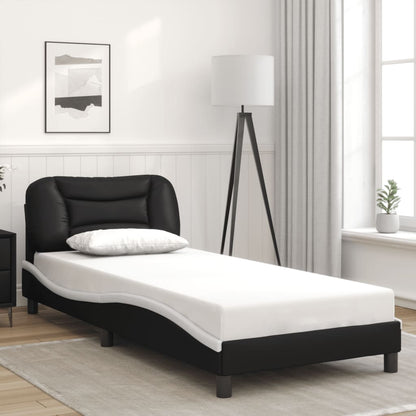 Bed Frame With Led Lights Black And White 90X190 Cm Single Faux Leather