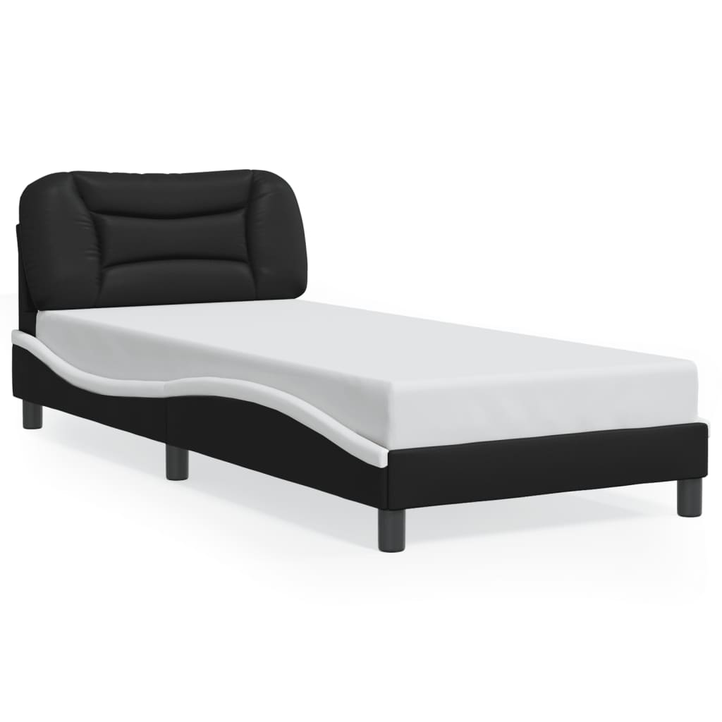 Bed Frame With Led Lights Black And White 90X190 Cm Single Faux Leather