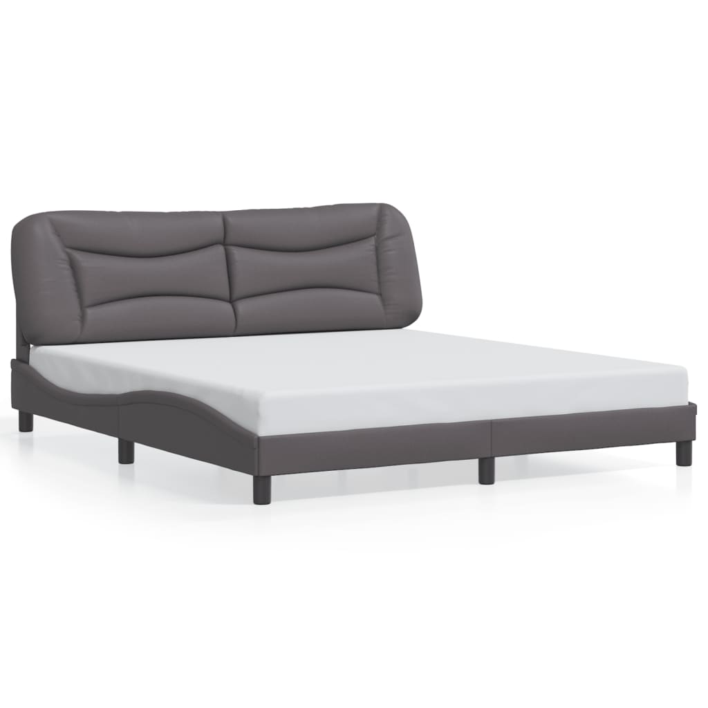 Bed Frame With Led Lights Grey 180X200 Cm Super King Faux Leather