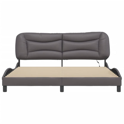 Bed Frame With Led Lights Grey 180X200 Cm Super King Faux Leather