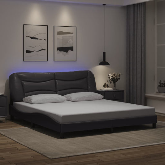 Bed Frame With Led Lights Grey 180X200 Cm Super King Faux Leather