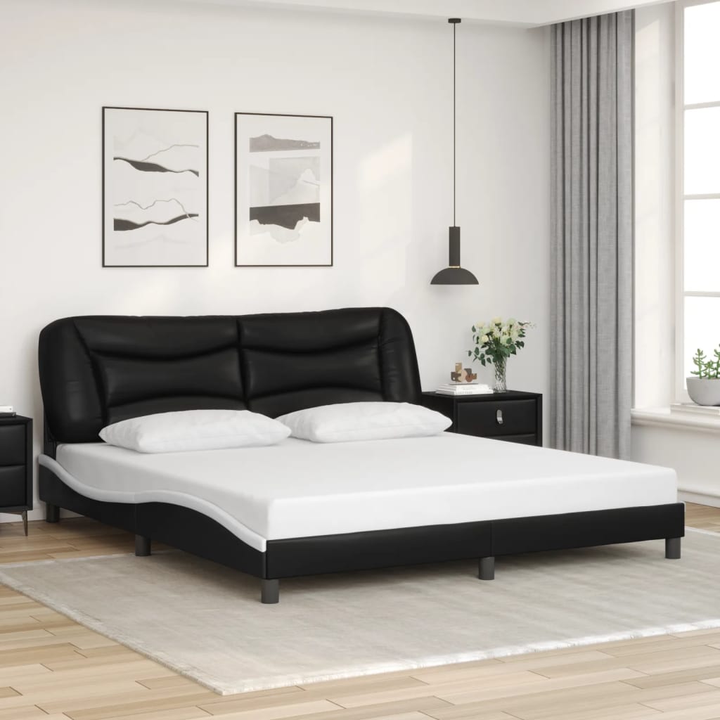 Bed Frame With Led Lights Black And White 180X200 Cm Super King Faux Leather