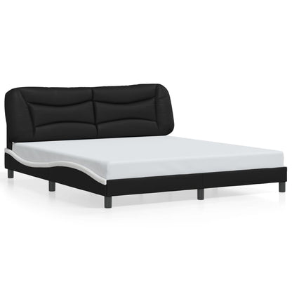 Bed Frame With Led Lights Black And White 180X200 Cm Super King Faux Leather