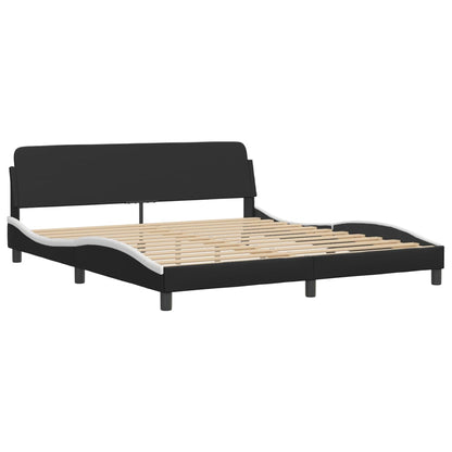 Bed Frame With Led Lights Black And White 180X200 Cm Super King Faux Leather