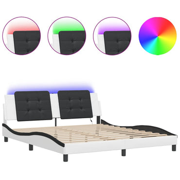 Bed Frame With Led Lights White And Black 180X200 Cm Super King Faux Leather