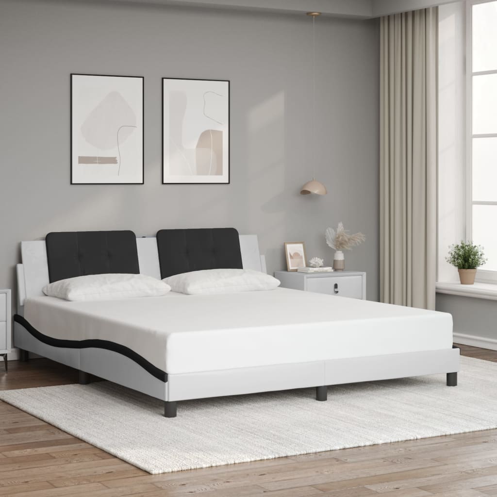 Bed Frame With Led Lights White And Black 180X200 Cm Super King Faux Leather