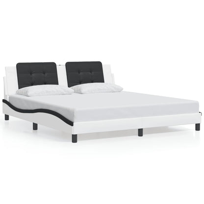 Bed Frame With Led Lights White And Black 180X200 Cm Super King Faux Leather