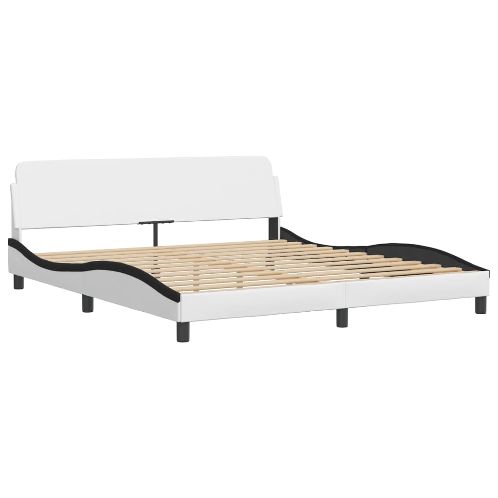 Bed Frame With Led Lights White And Black 180X200 Cm Super King Faux Leather