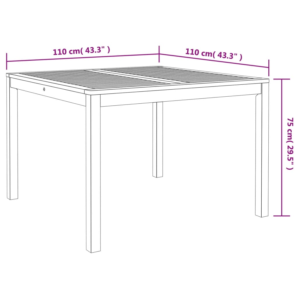 Garden Dining Table 110X110X75 Cm Solid Wood Acacia