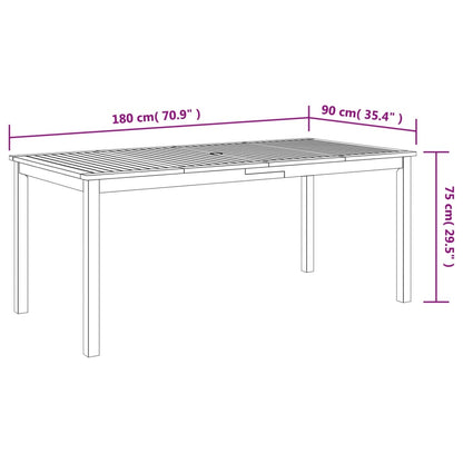 Garden Dining Table 180X90X75 Cm Solid Wood Acacia