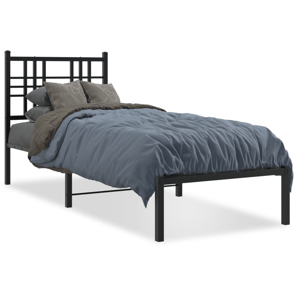 Metal Bed Frame With Headboard Black 75X190 Cm Small Single