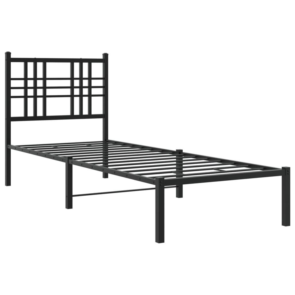 Metal Bed Frame With Headboard Black 75X190 Cm Small Single