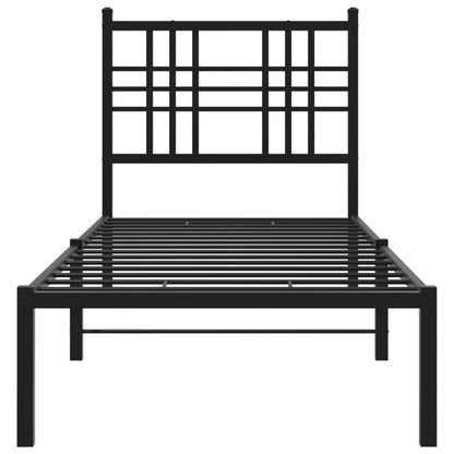 Metal Bed Frame With Headboard Black 75X190 Cm Small Single