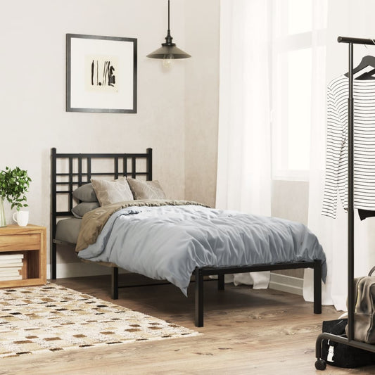 Metal Bed Frame With Headboard Black 75X190 Cm Small Single