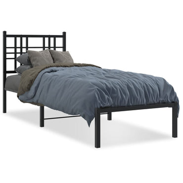 Metal Bed Frame Without Mattress With Headboard Black 80X200Cm