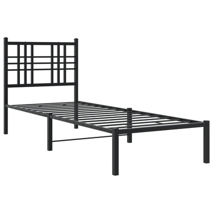 Metal Bed Frame Without Mattress With Headboard Black 80X200Cm