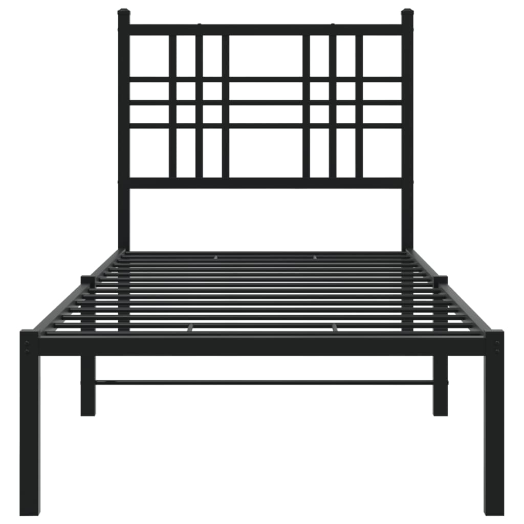 Metal Bed Frame Without Mattress With Headboard Black 80X200Cm