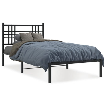 Metal Bed Frame With Headboard Black 90X190 Cm Single