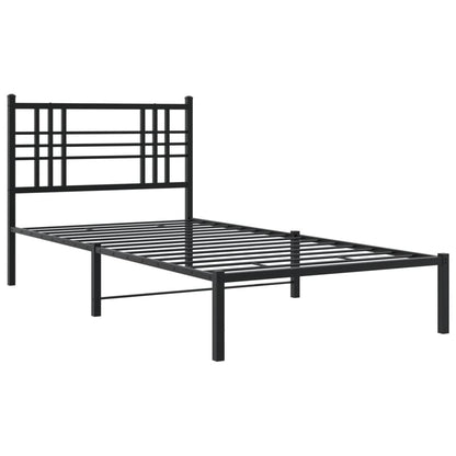 Metal Bed Frame With Headboard Black 90X190 Cm Single