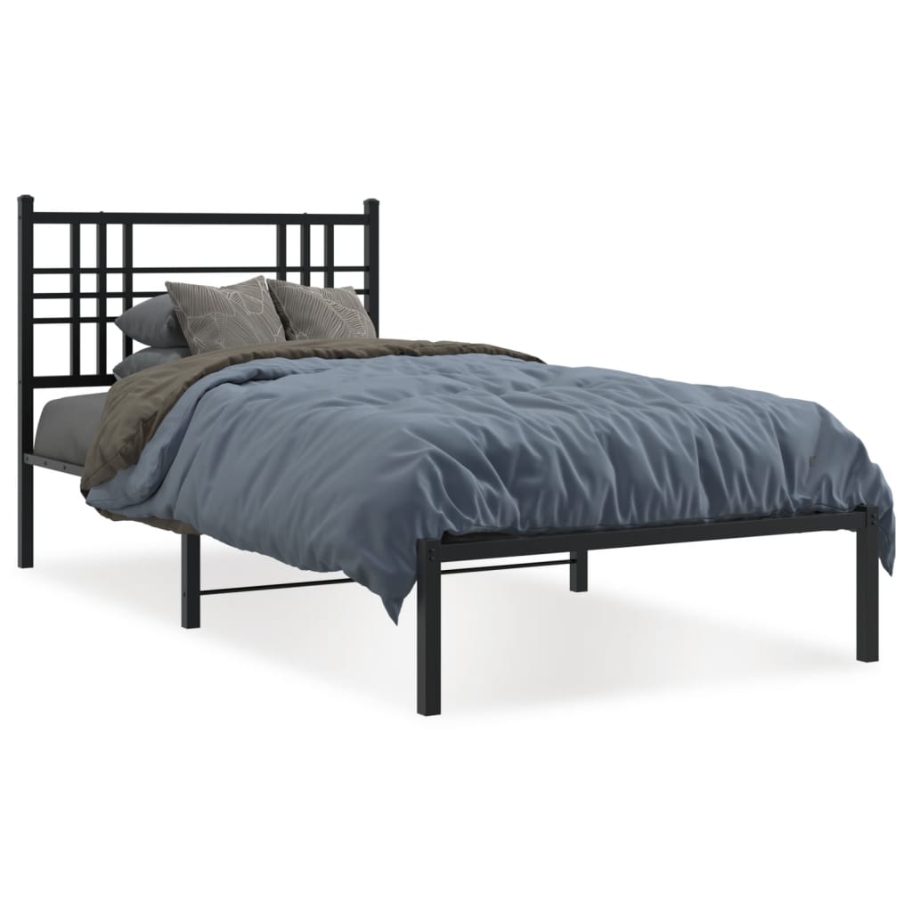 Metal Bed Frame With Headboard Black 90X200 Cm